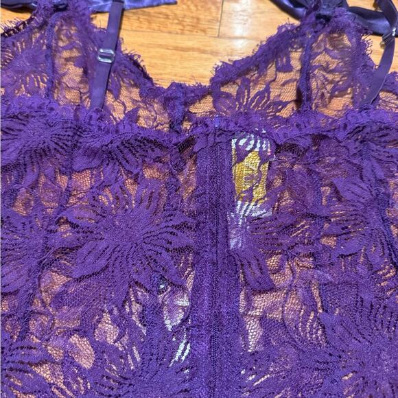 Vintage Victorias Secret Gold Label Back Zip Satin purple Teddy with Bow Large L - Picture 6 of 8